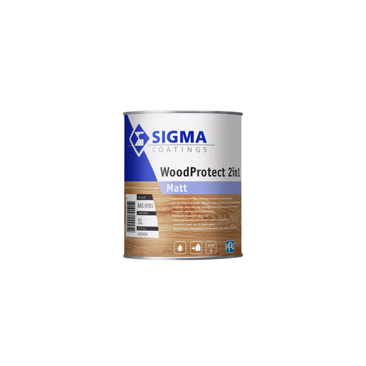 Sigma WoodProtect 2IN1 Matt 1L – vue du pot et teinte échantillon