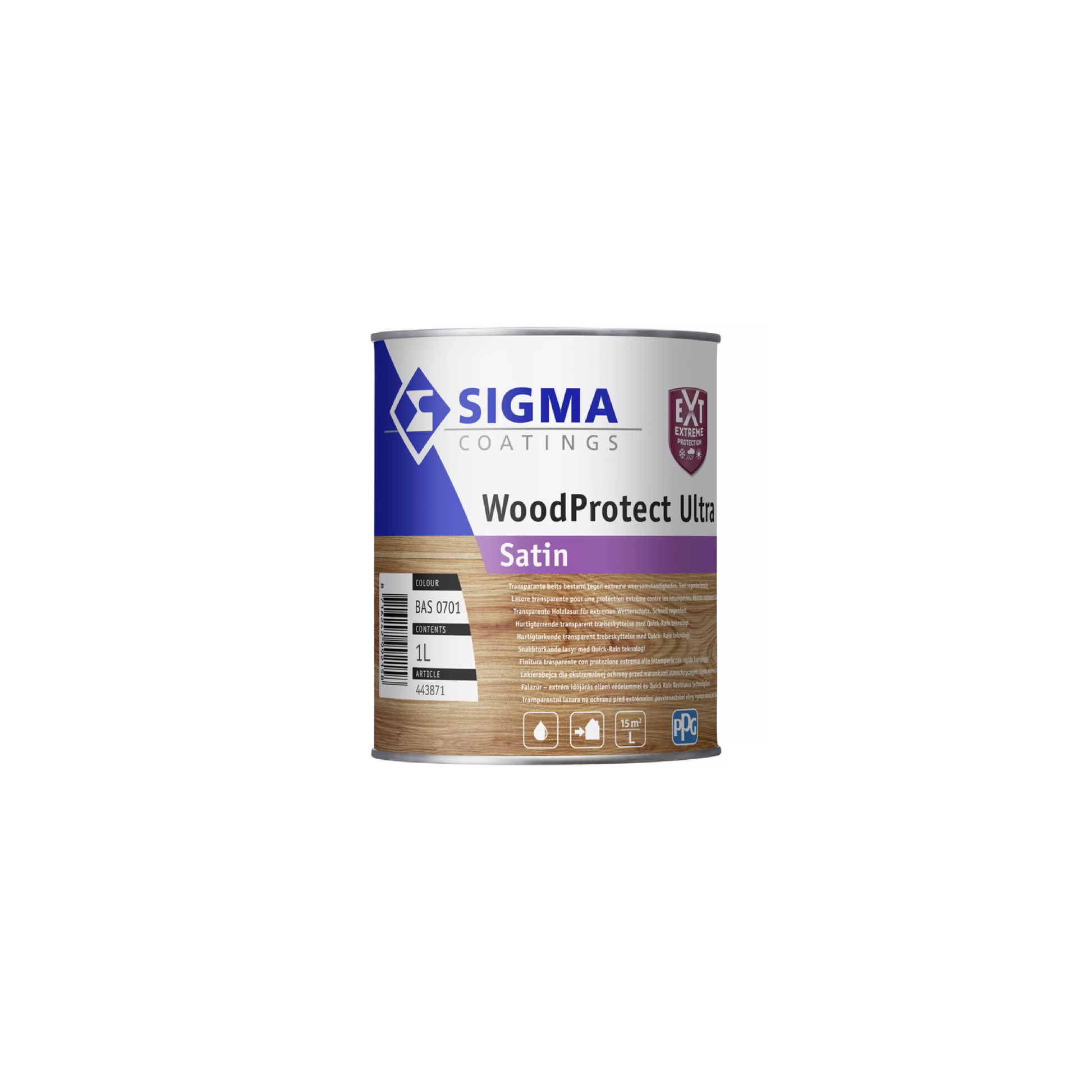 Sigma WoodProtect Ultra Satin 1L — flacon et pinceau