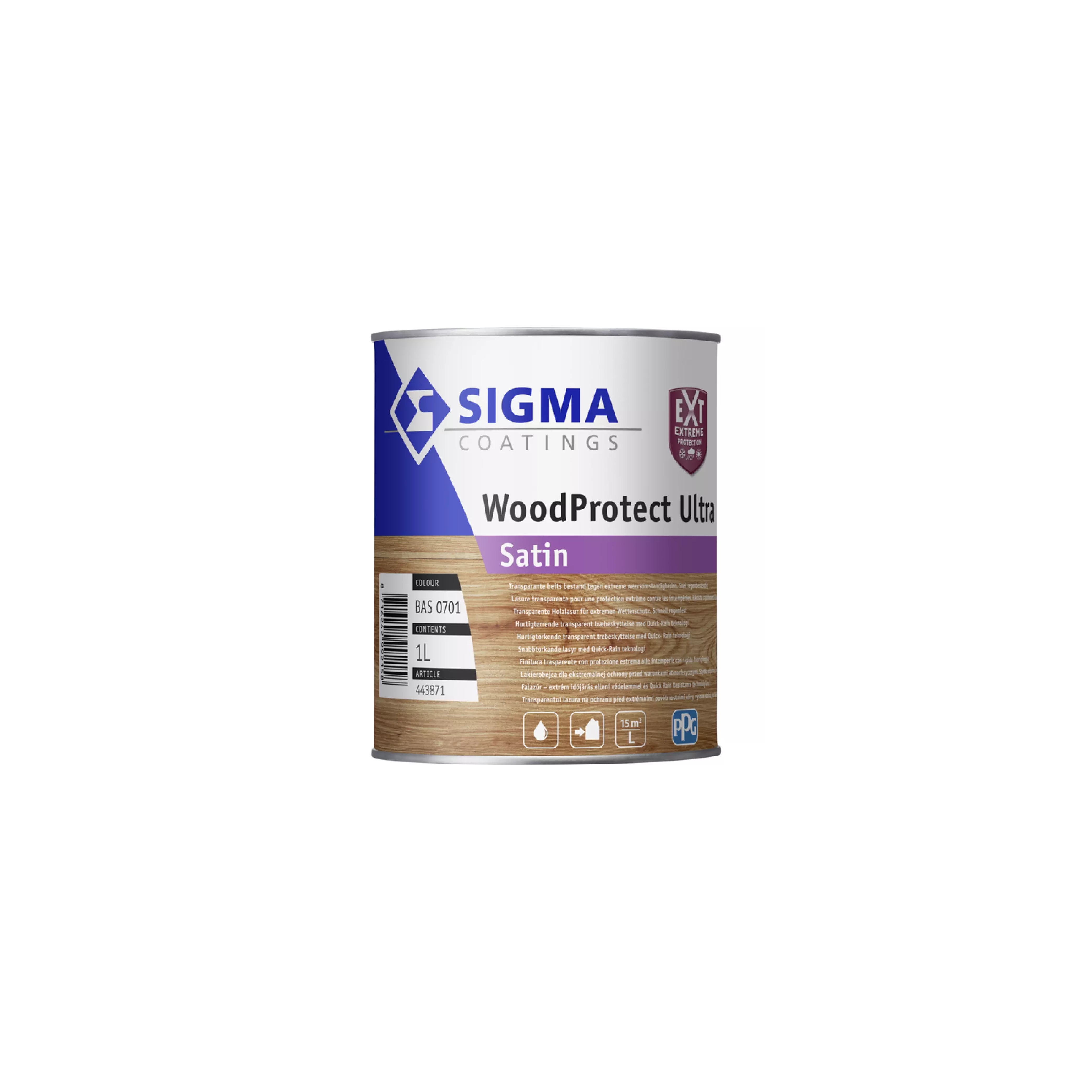 Sigma WoodProtect Ultra Satin 1L — flacon et pinceau