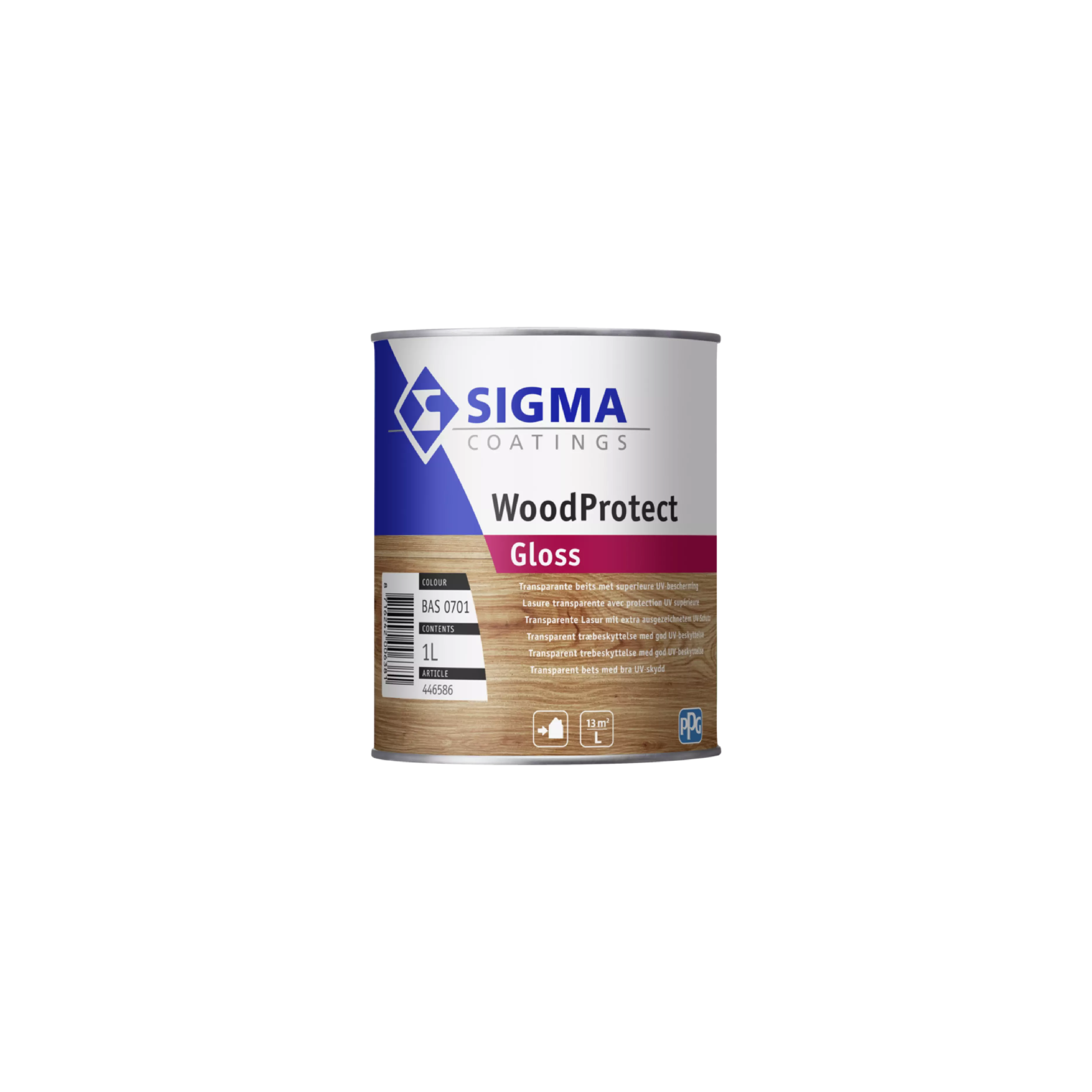 Sigma WoodProtect Gloss 1L pot — lasure brillante pour bois extérieur