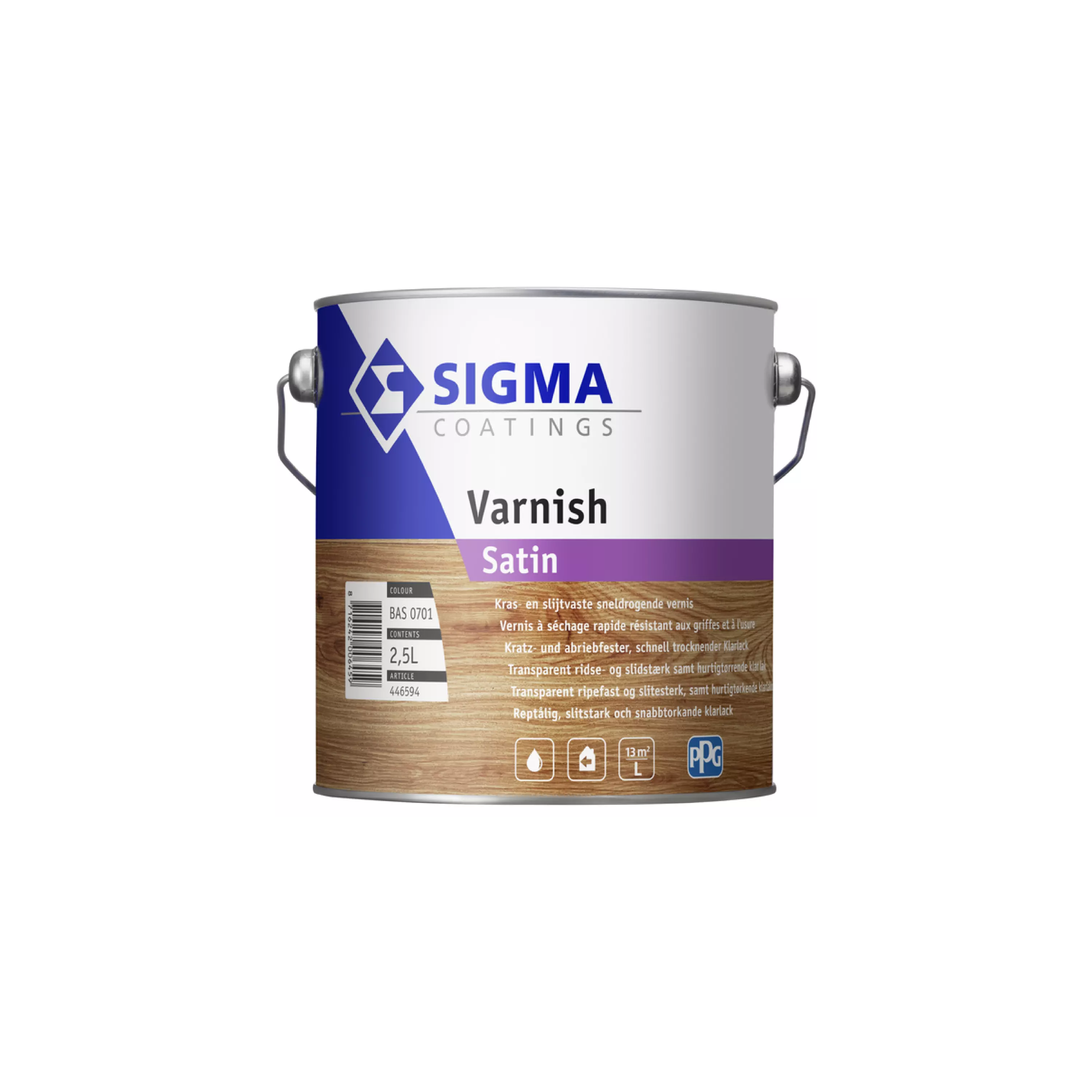 Vernis Sigma Satin 2.5 L – pot ouvert et pinceau