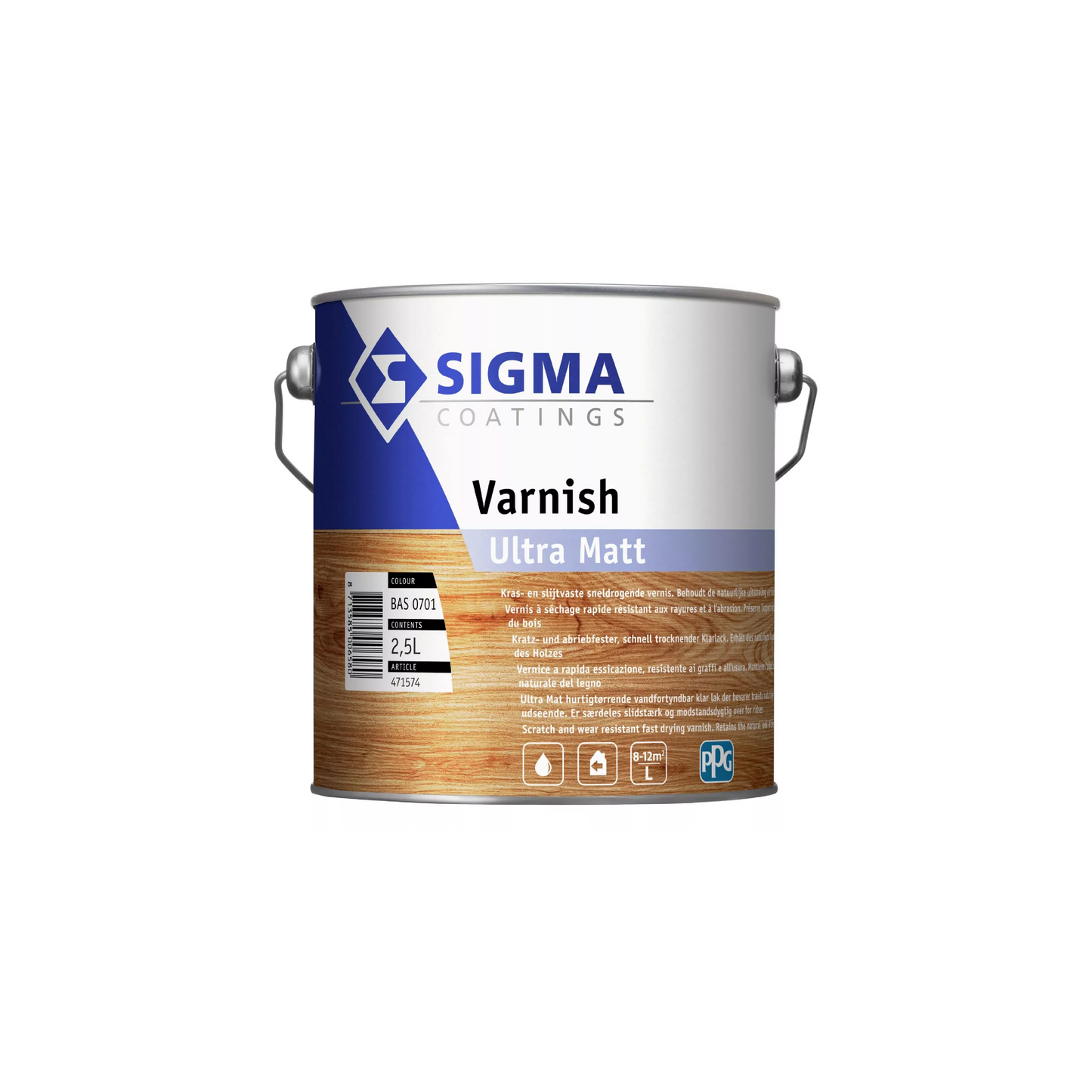 Vernis Sigma Ultra Mat 2,5L – pot et pinceau sur surface bois naturelle