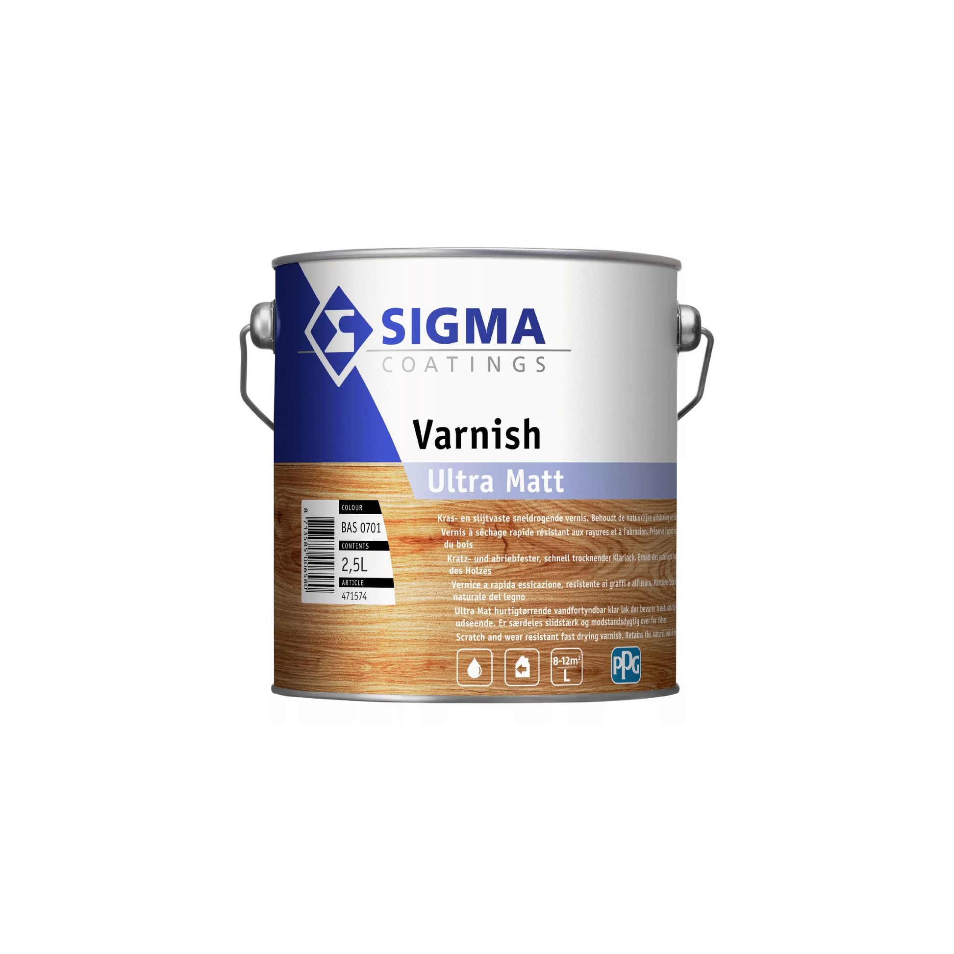 Vernis Sigma Ultra Mat 2,5L – pot et pinceau sur surface bois naturelle