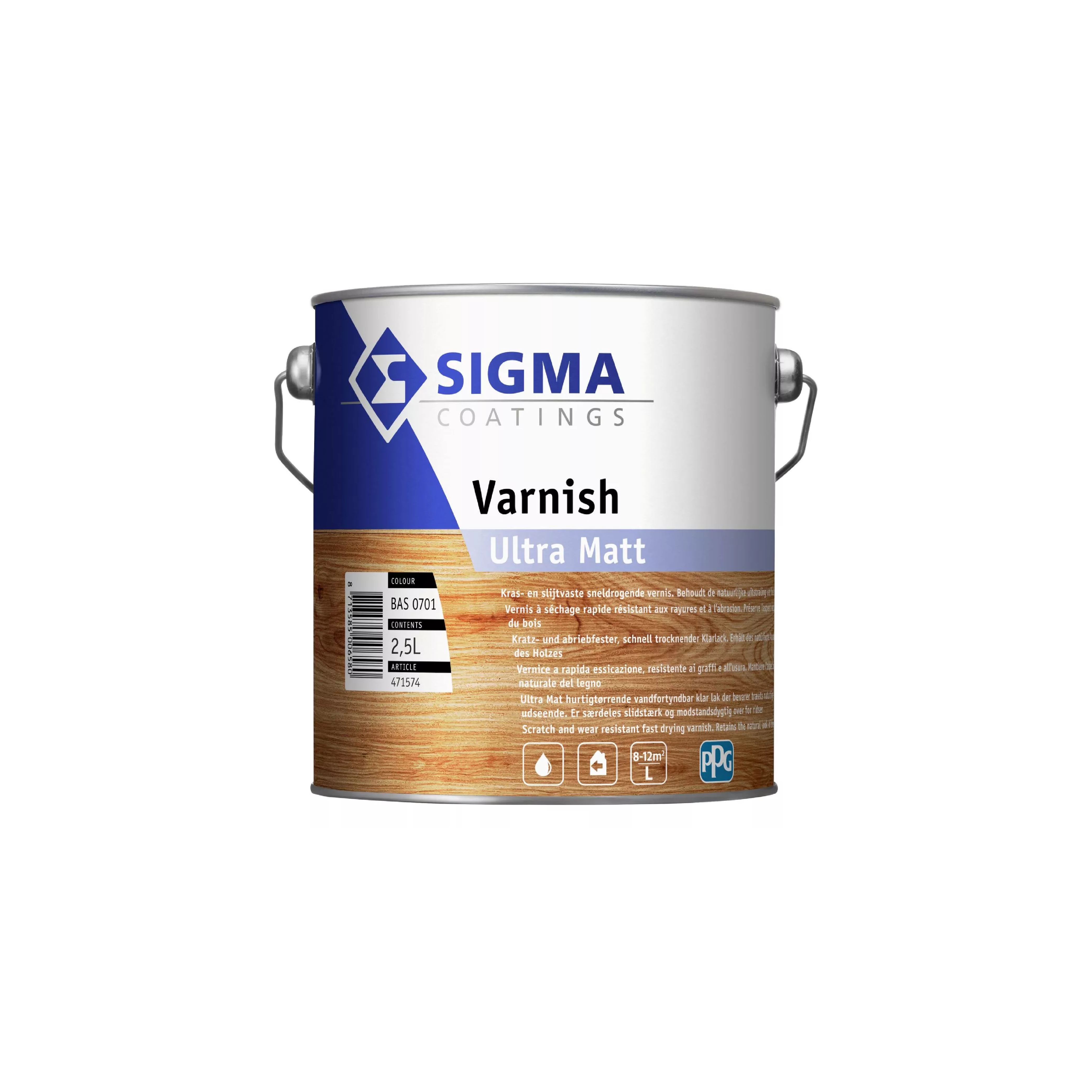Vernis Sigma Ultra Mat 2,5L – pot et pinceau sur surface bois naturelle